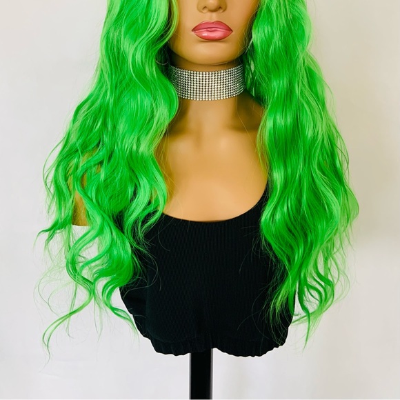Beautiful Bright Green 13x2.5 Lace Front Premium Fiber Wig for Events/Daily Wear - Picture 2 of 14